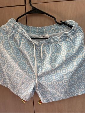 Zara Blue & White Circular Print Swim Shorts